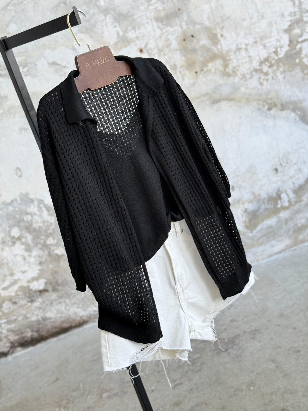 Fileli Oversize Merserize Hırka (Siyah)