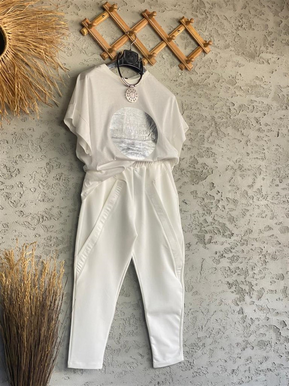 Garnili Tasarım Model Cepli Pantolon (Beyaz)