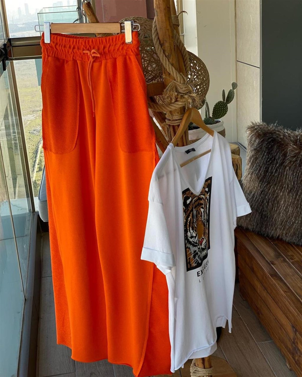 Geniş Paça İkiiplik Sweat Kumaş Pantolon (ORANJ)