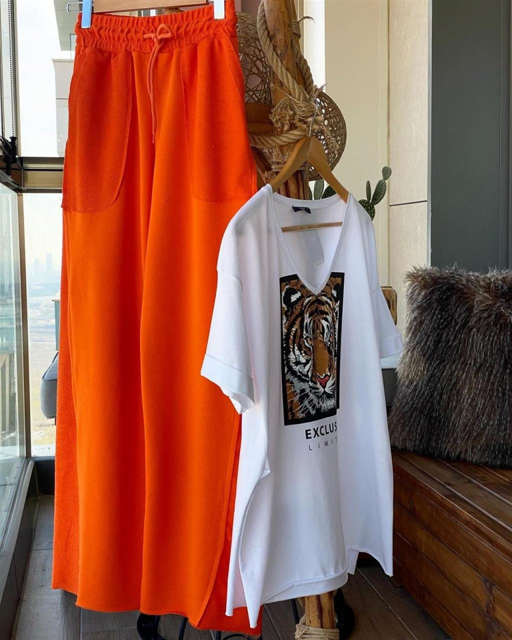 Geniş Paça İkiiplik Sweat Kumaş Pantolon (ORANJ)
