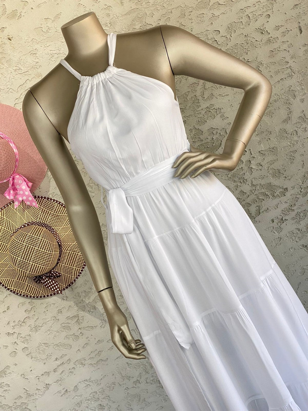 Halter Yaka Elbise (Beyaz)