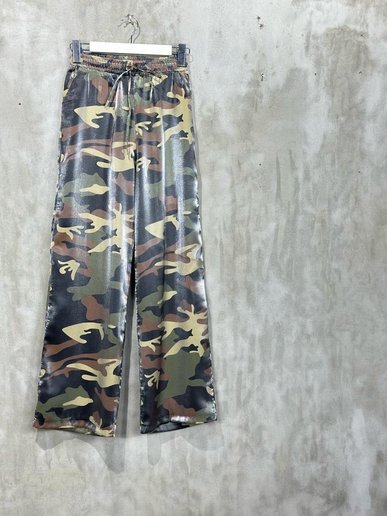 Kamuflaj Desen Bol Paça Lurex Kumaş Pantolon (Yeşil)