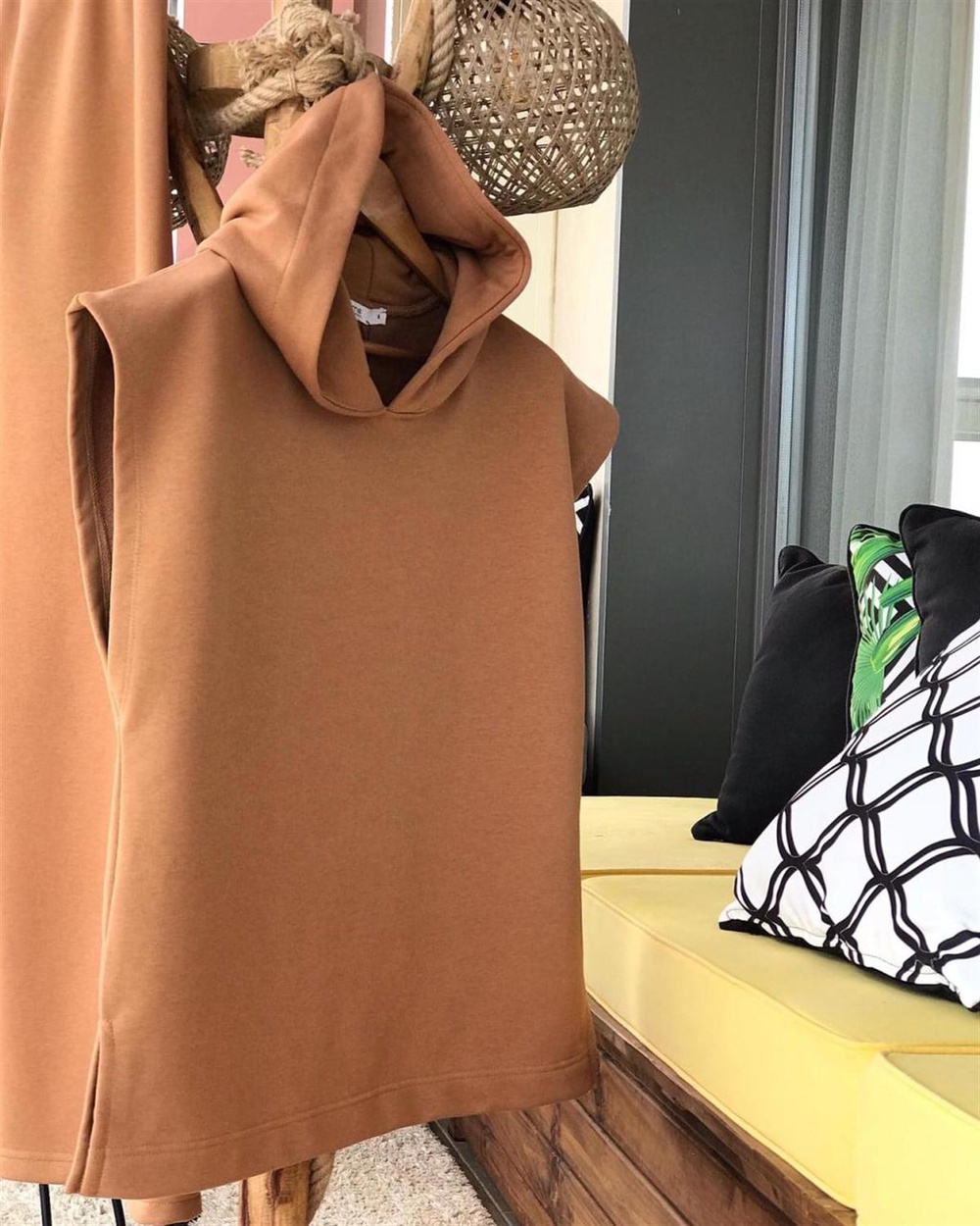 Kapşonlu İki İplik Penye Kumaş Eşofman Takımı (CAMEL)