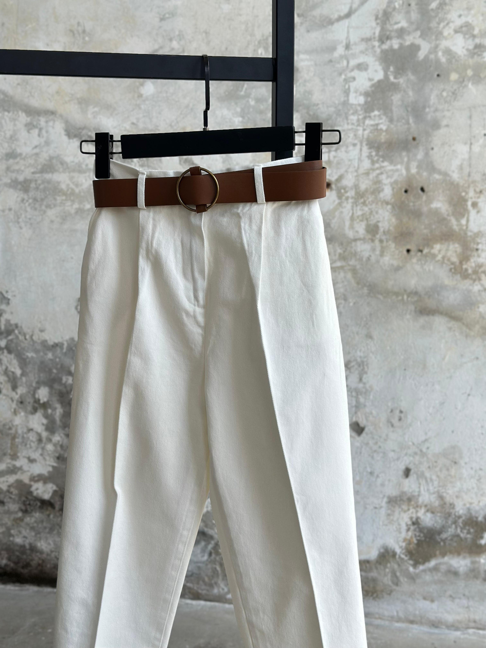Kemerli Gabardin Kumaş Pantolon (Ekru)
