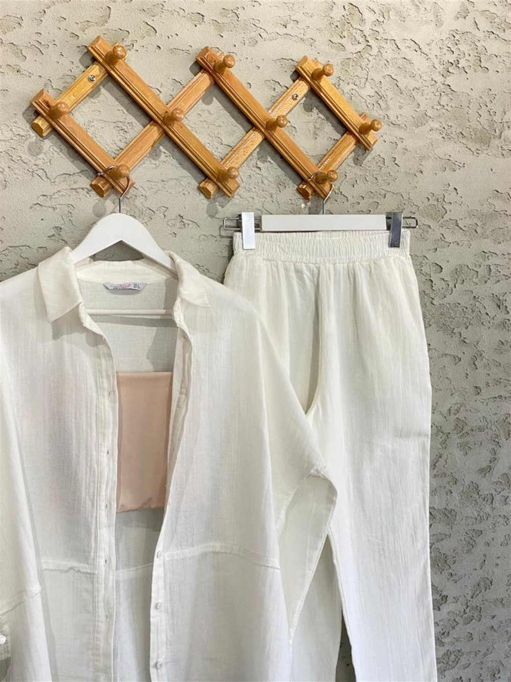 Keten Gömlek Ve Pantolon Takım (Beyaz)