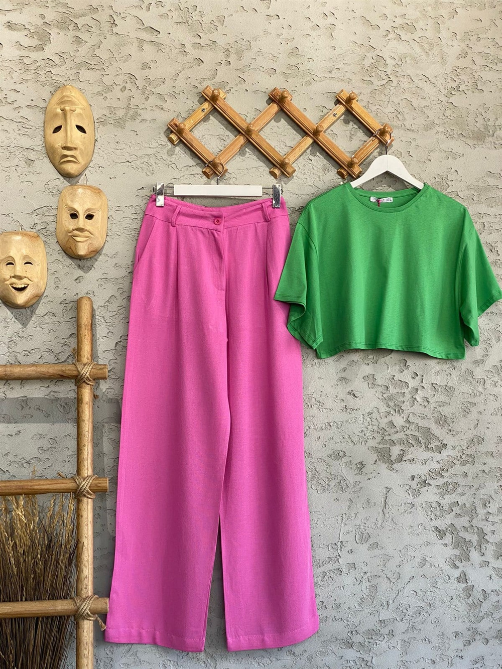 Keten Palazzo Pantolon (Pembe)