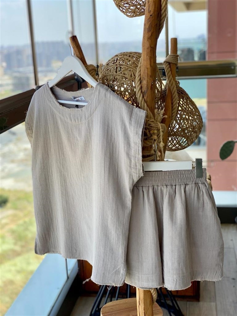 Keten Şortlu Takım (Gri)