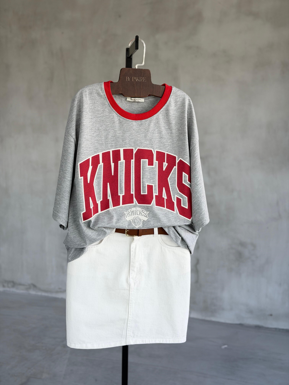 Knicks Baskılı Oversize Tişört (Gri)