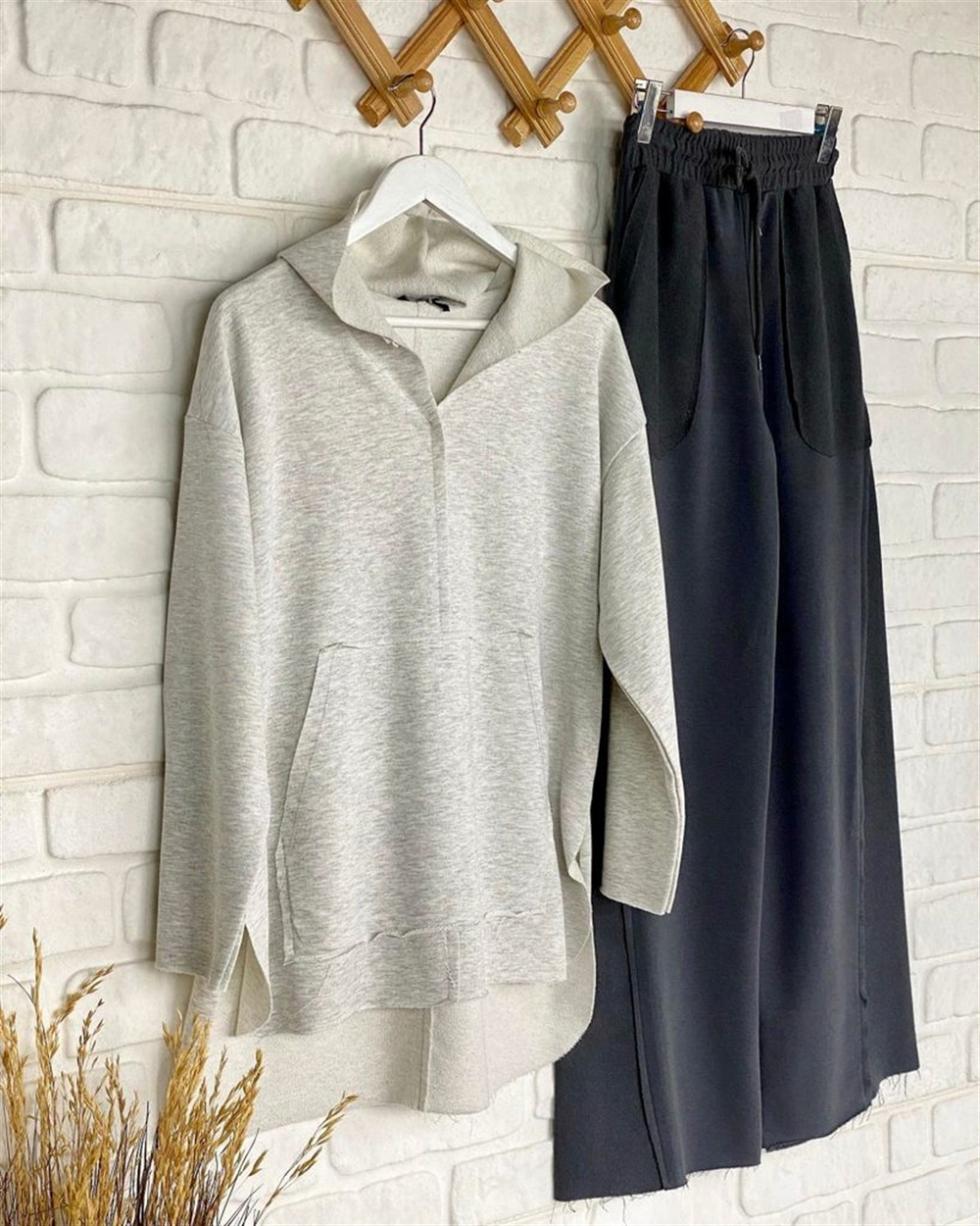 Lazer Kesim Cep Detaylı Sweat (Gri)