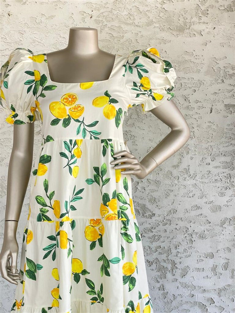 Limonlu Poplin Elbise (Krem)