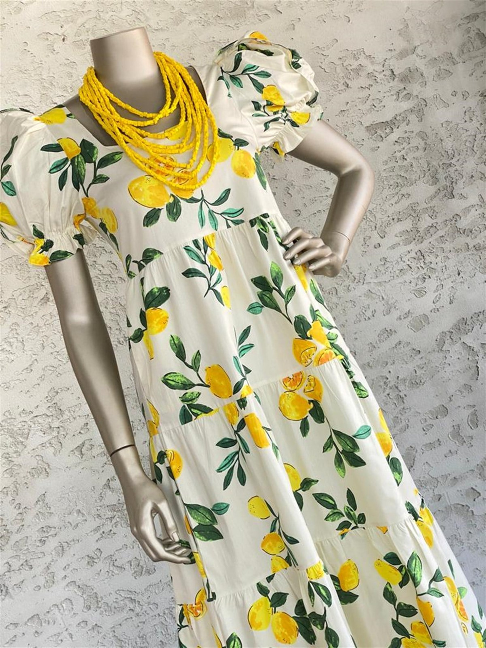 Limonlu Poplin Elbise (Krem)
