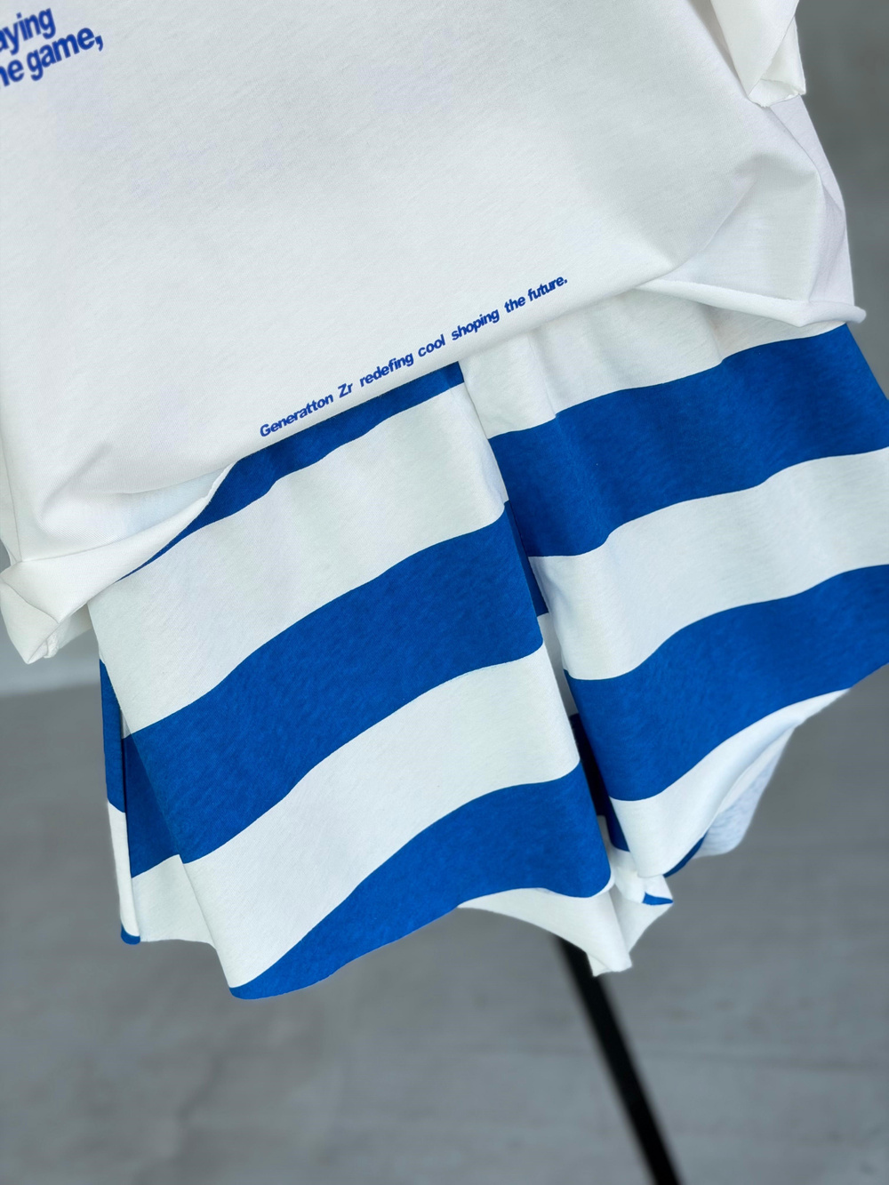 Marin Çizgili Şort Takım (Saks)