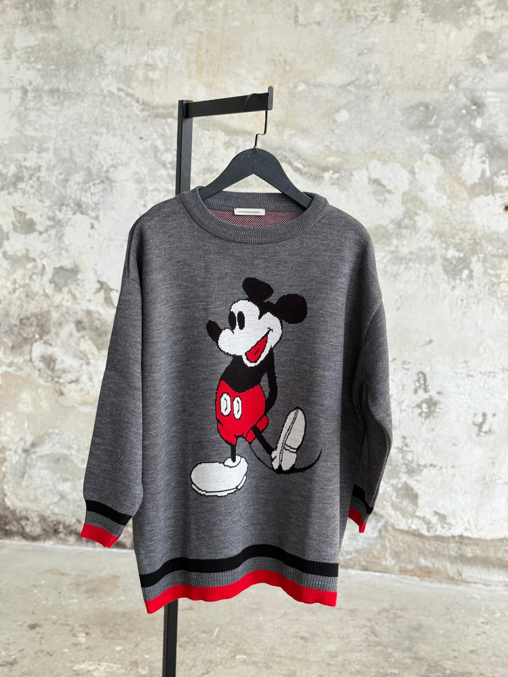 Mickey Mouse Baskılı Oversize Kazak (Antrasit)