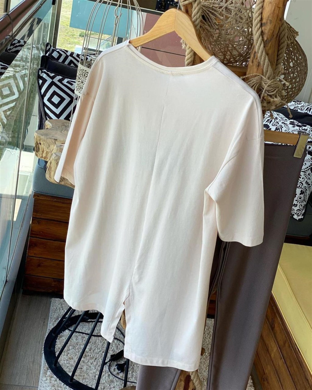 Minübüs Baskılı Salaş Model Penye Tunik Tshirt  (BEJ)