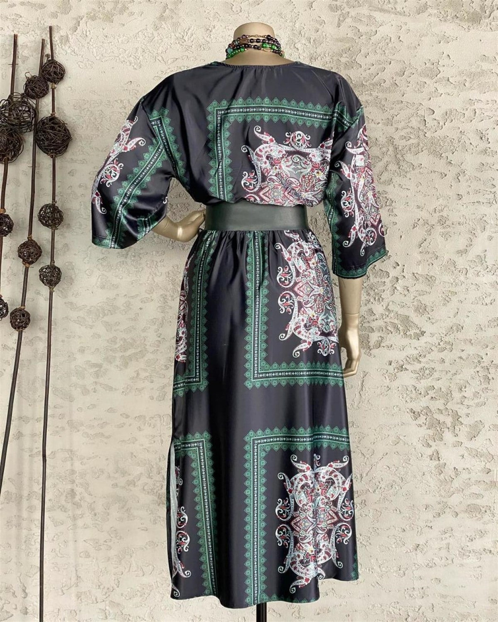 Motif Desenli Saten Elbise
