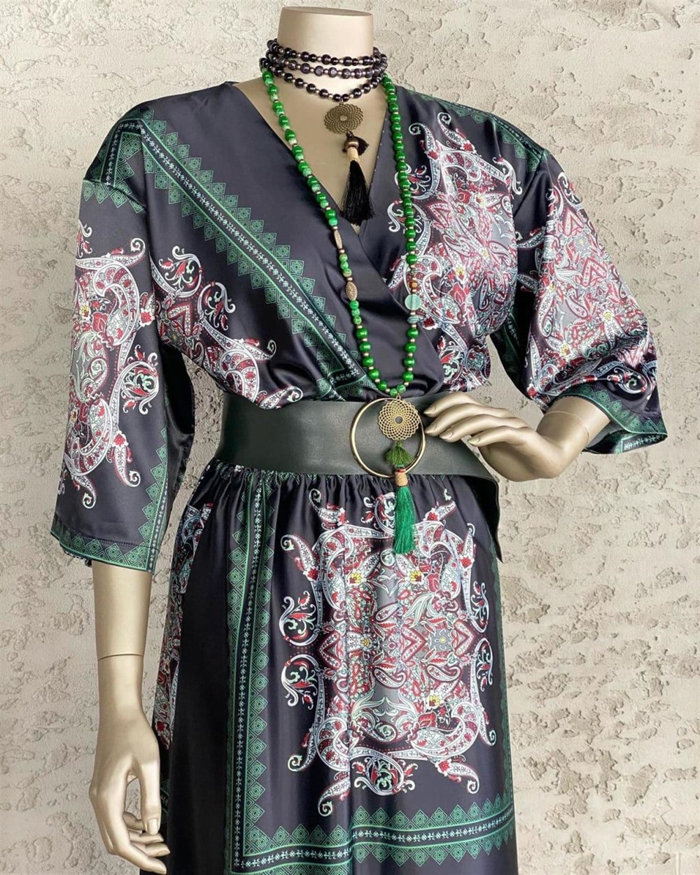 Motif Desenli Saten Elbise