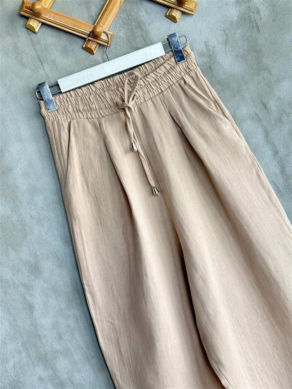 Müslin Kumaş Şalvar Pantolon (Bej)