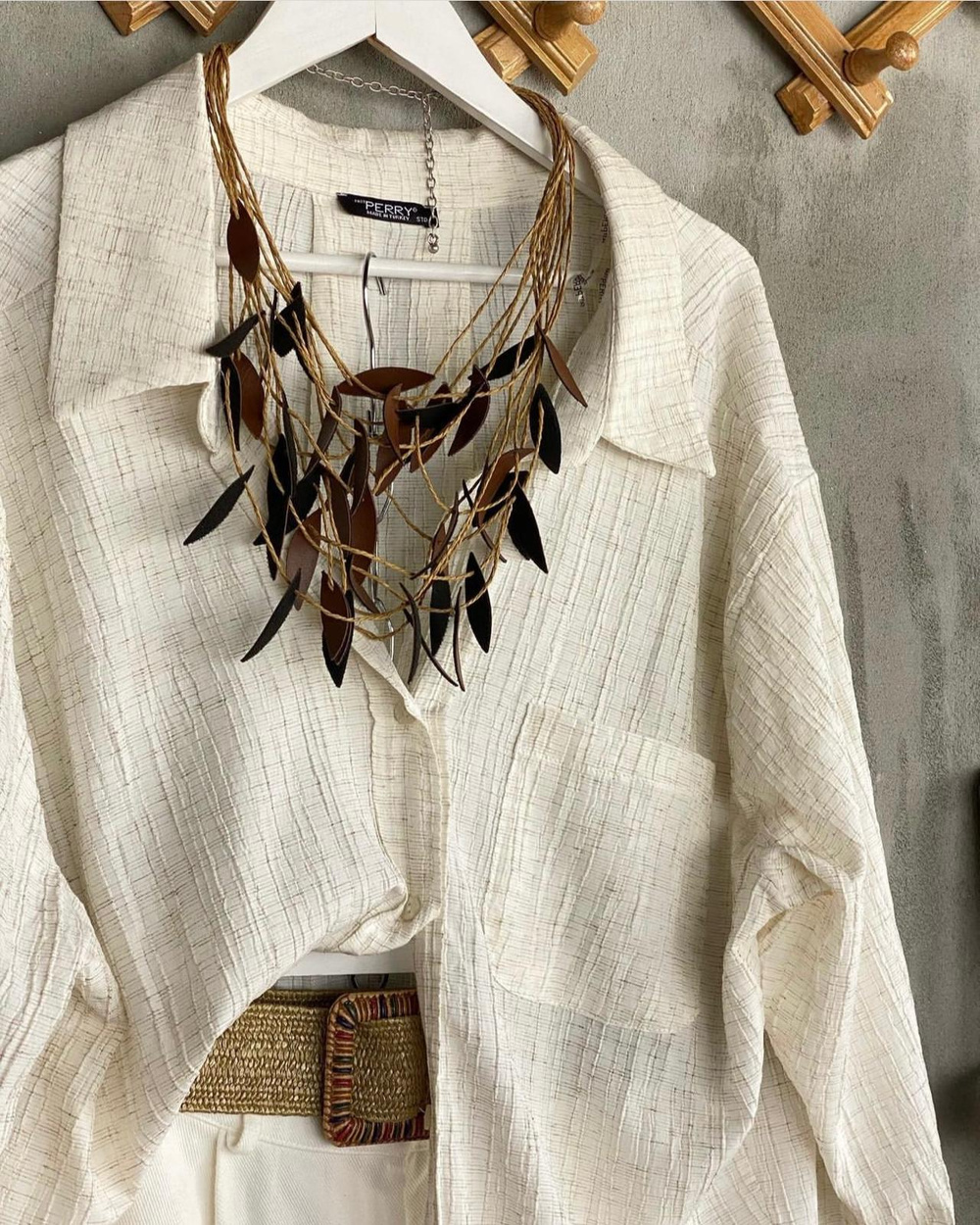 Naturel Seri Oversize Dokulu Gömlek (Taş)