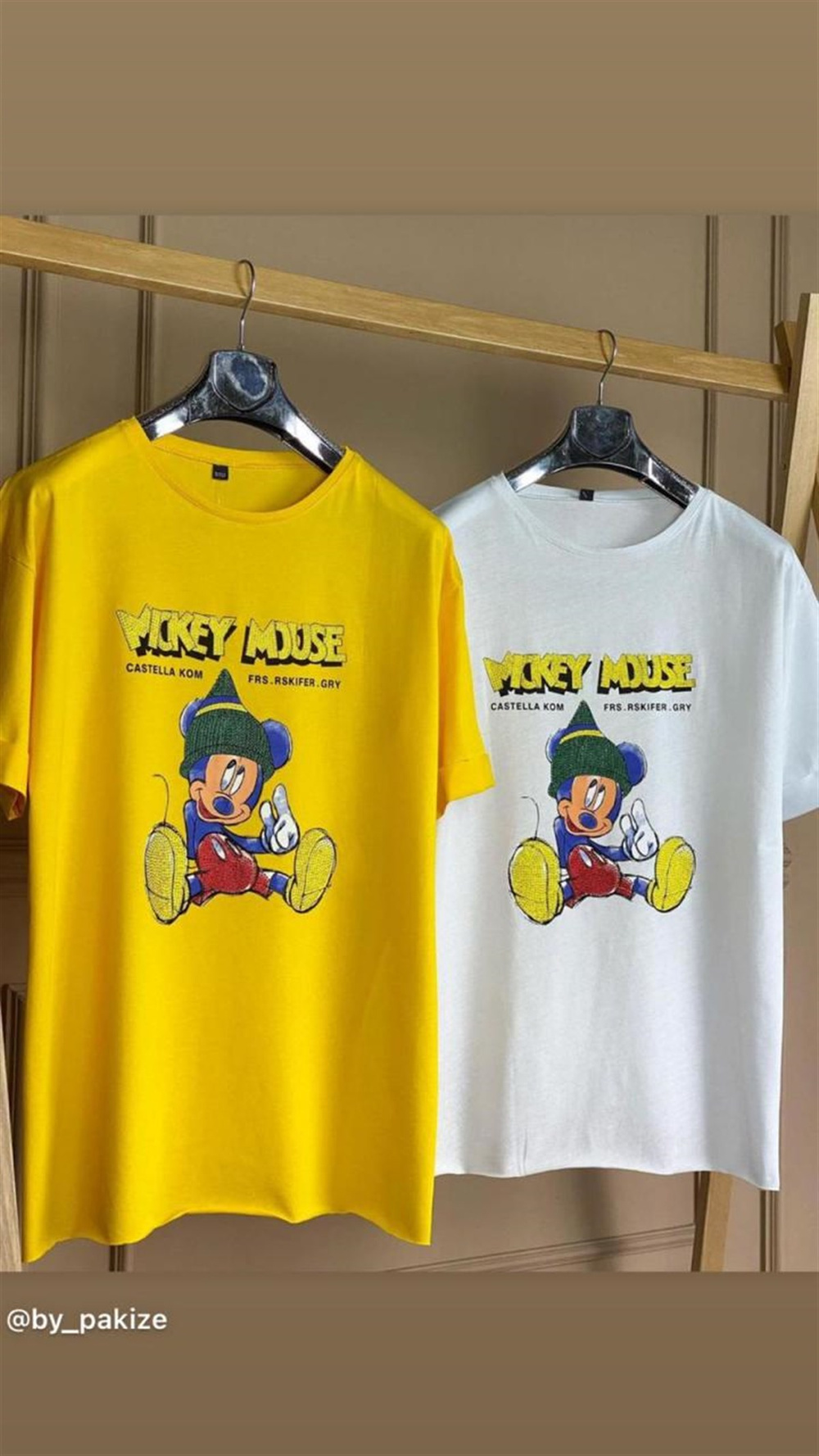 Oturan Mickey Taş İşçilikli Tunik Tshirt (SARI & BEYAZ)