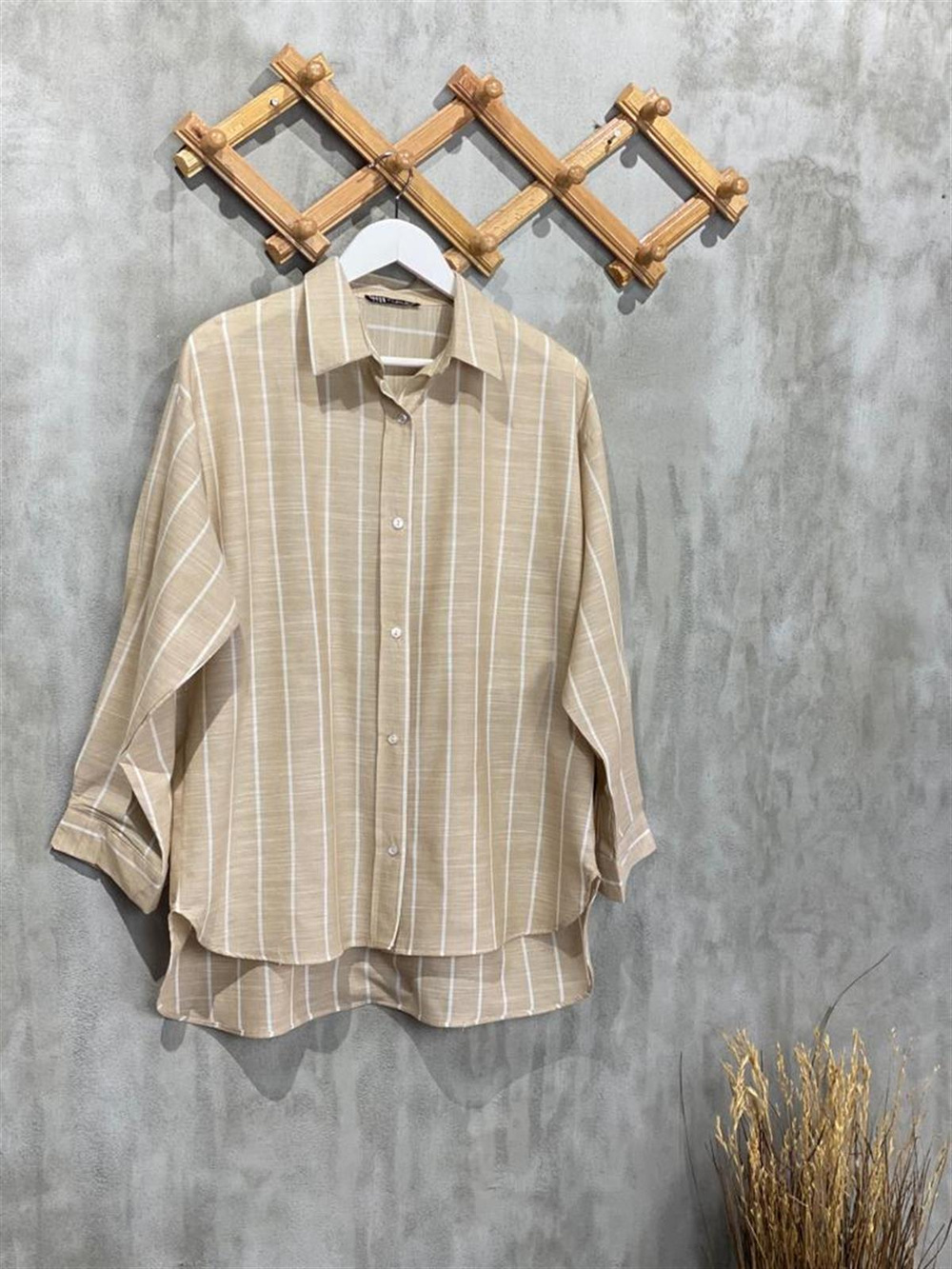 Oversize Kesim Keten Gömlek (Bej)