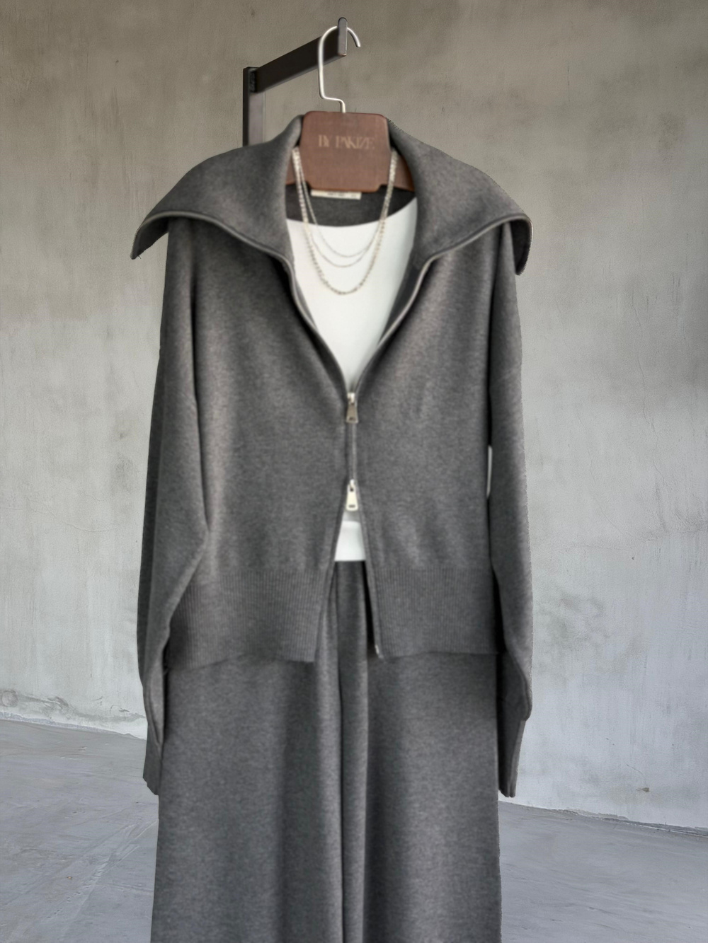 Premium Oysho Model Geniş Yaka Triko Takım (Antrasit)