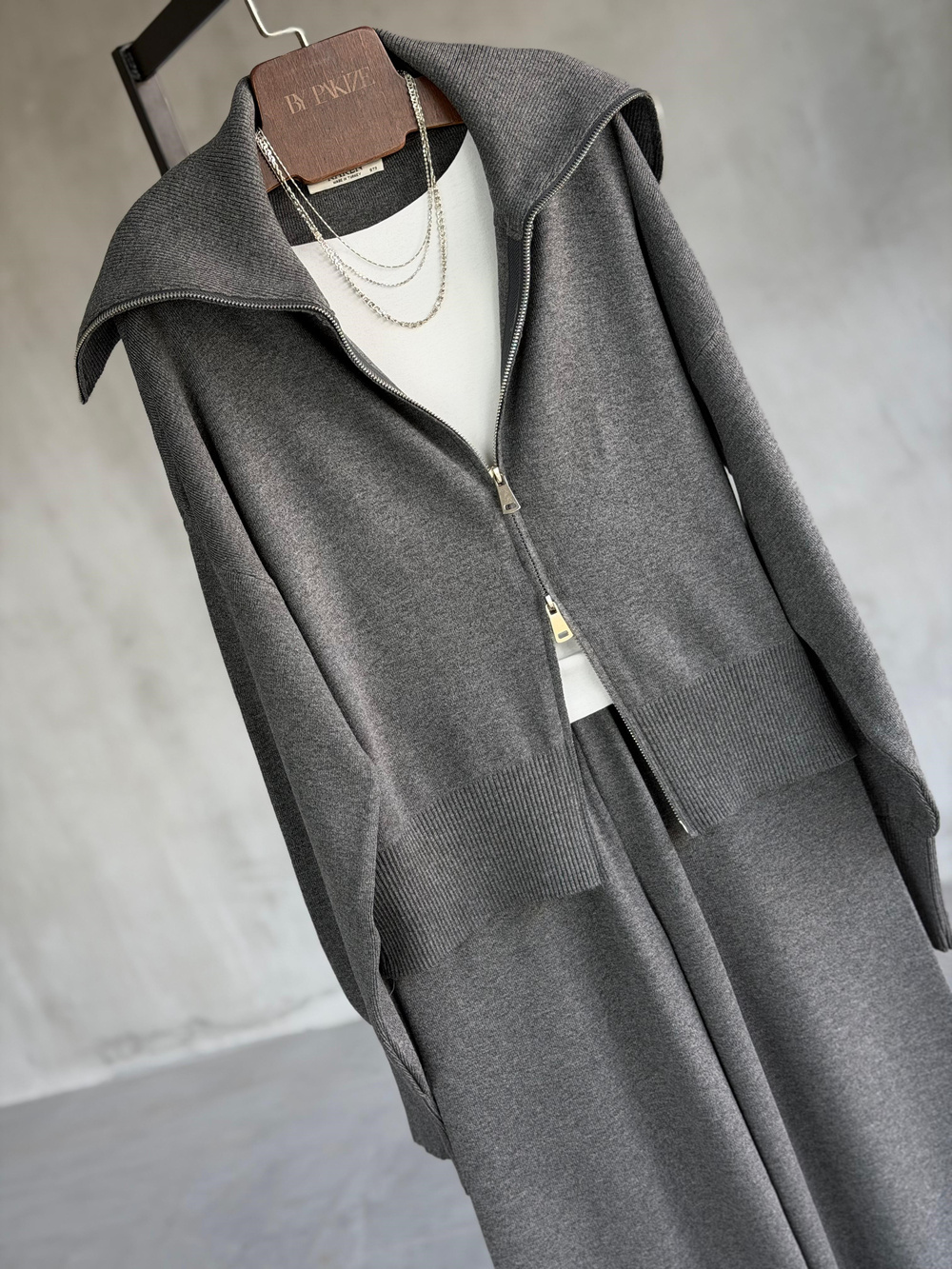 Premium Oysho Model Geniş Yaka Triko Takım (Antrasit)
