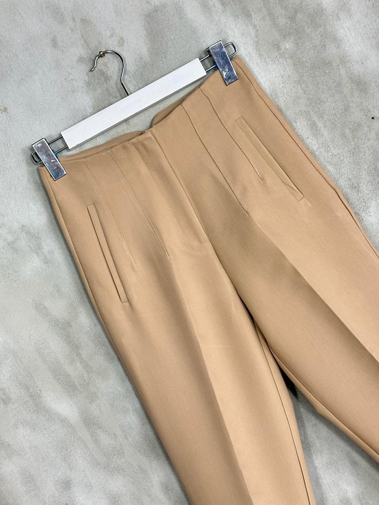 Pens Detaylı Yüksek Bel Kumaş Pantolon (Camel)