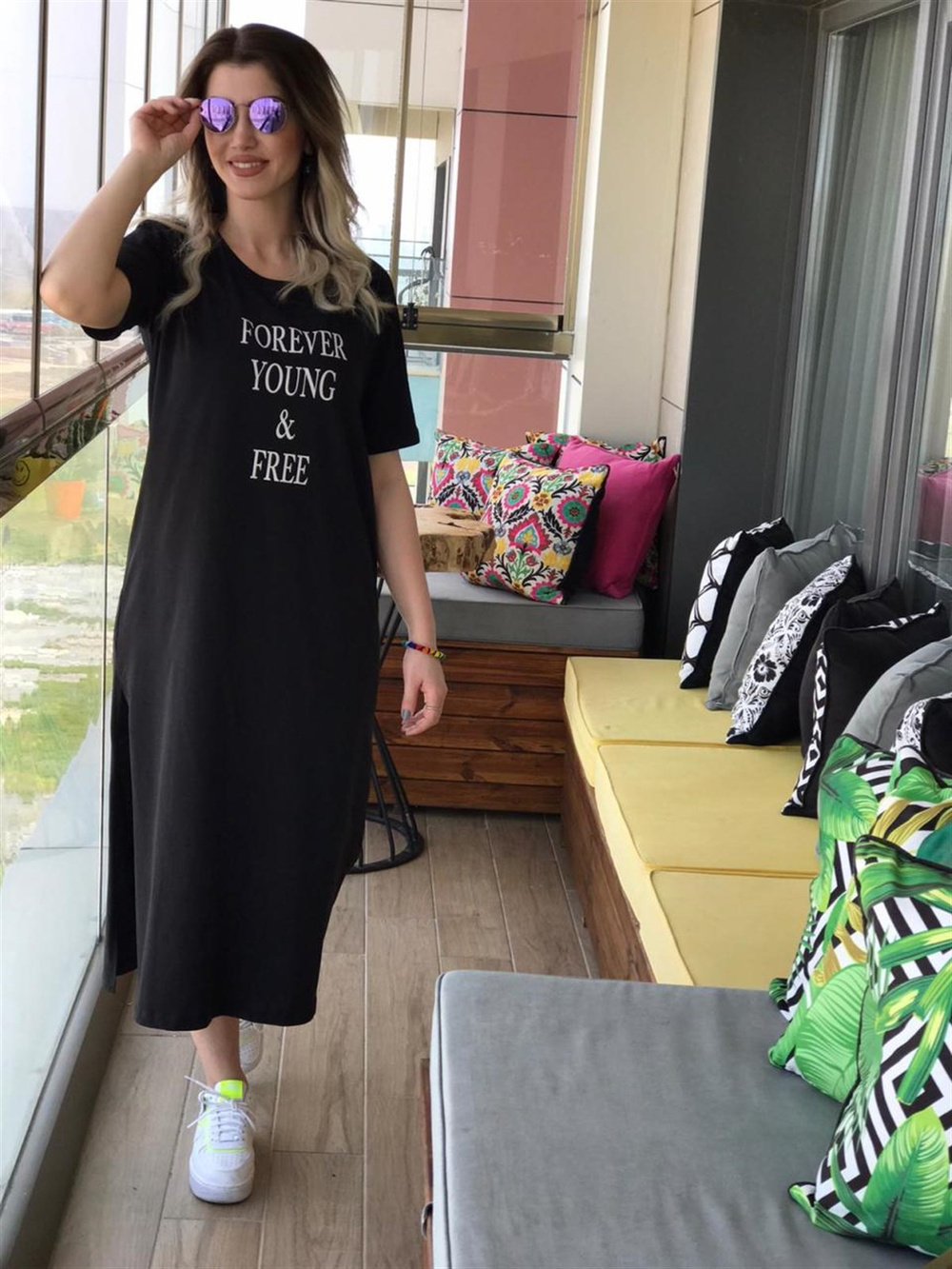 Penye Kumaş Basic Yırtmaçlı Elbise