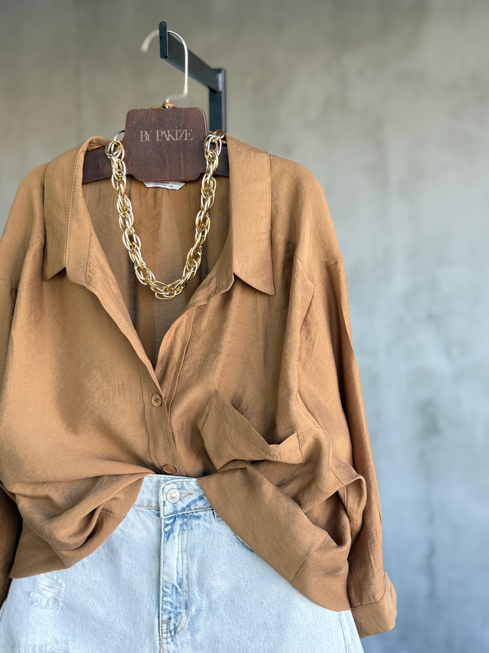 Premium Düşük Omuzlu Oversize Gömlek (Camel)