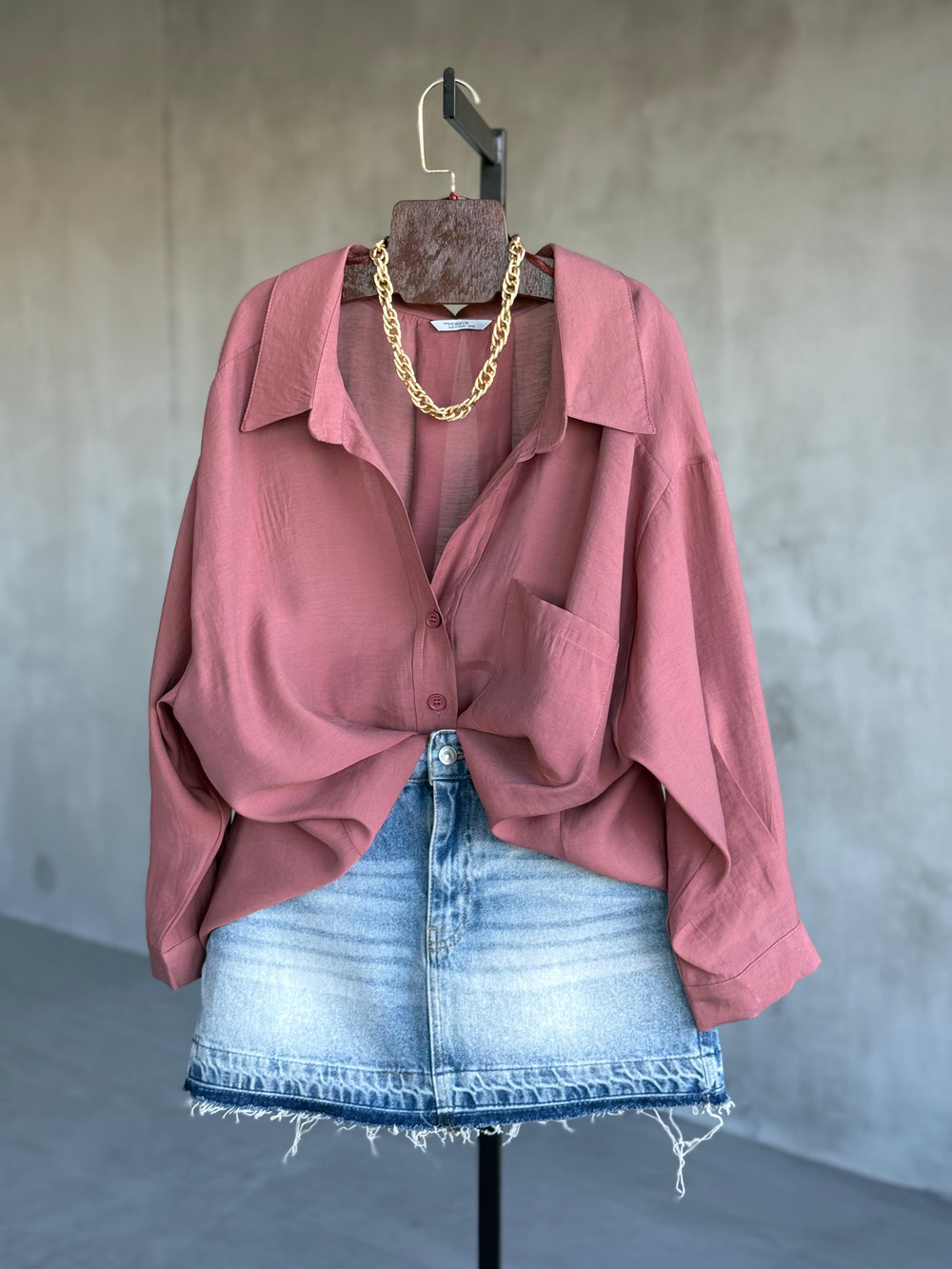 Premium Düşük Omuzlu Oversize Gömlek (Gül Kurusu)