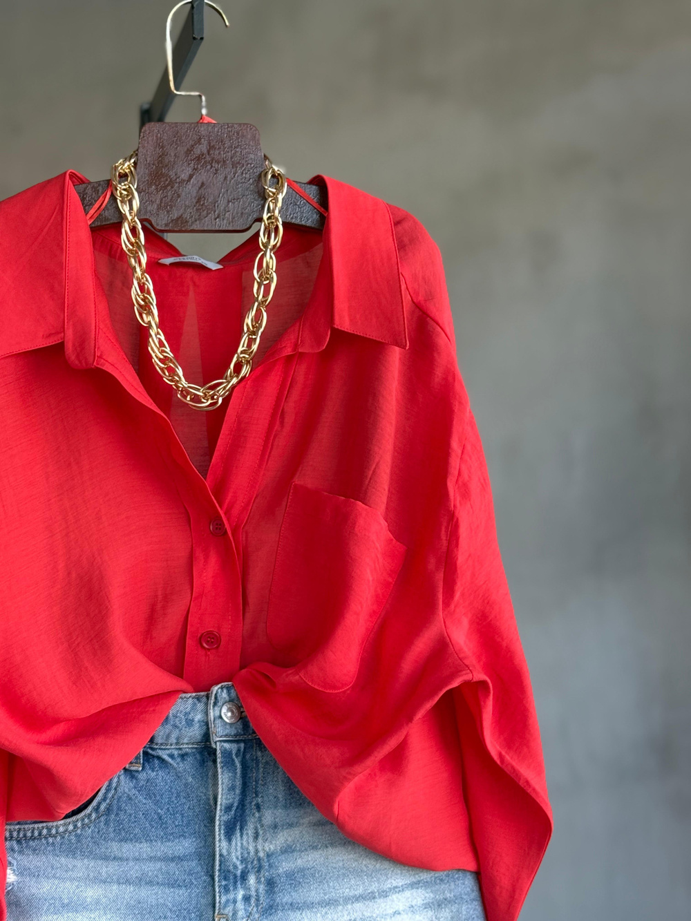 Premium Düşük Omuzlu Oversize Gömlek (Kırmızı)