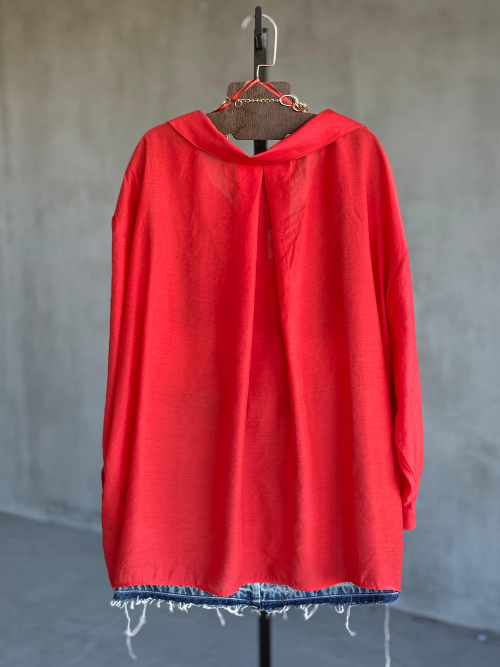 Premium Düşük Omuzlu Oversize Gömlek (Kırmızı)