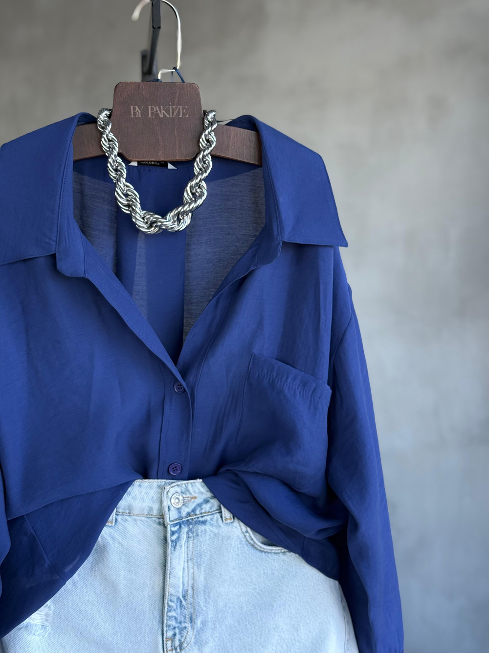Premium Düşük Omuzlu Oversize Gömlek (Lacivert)