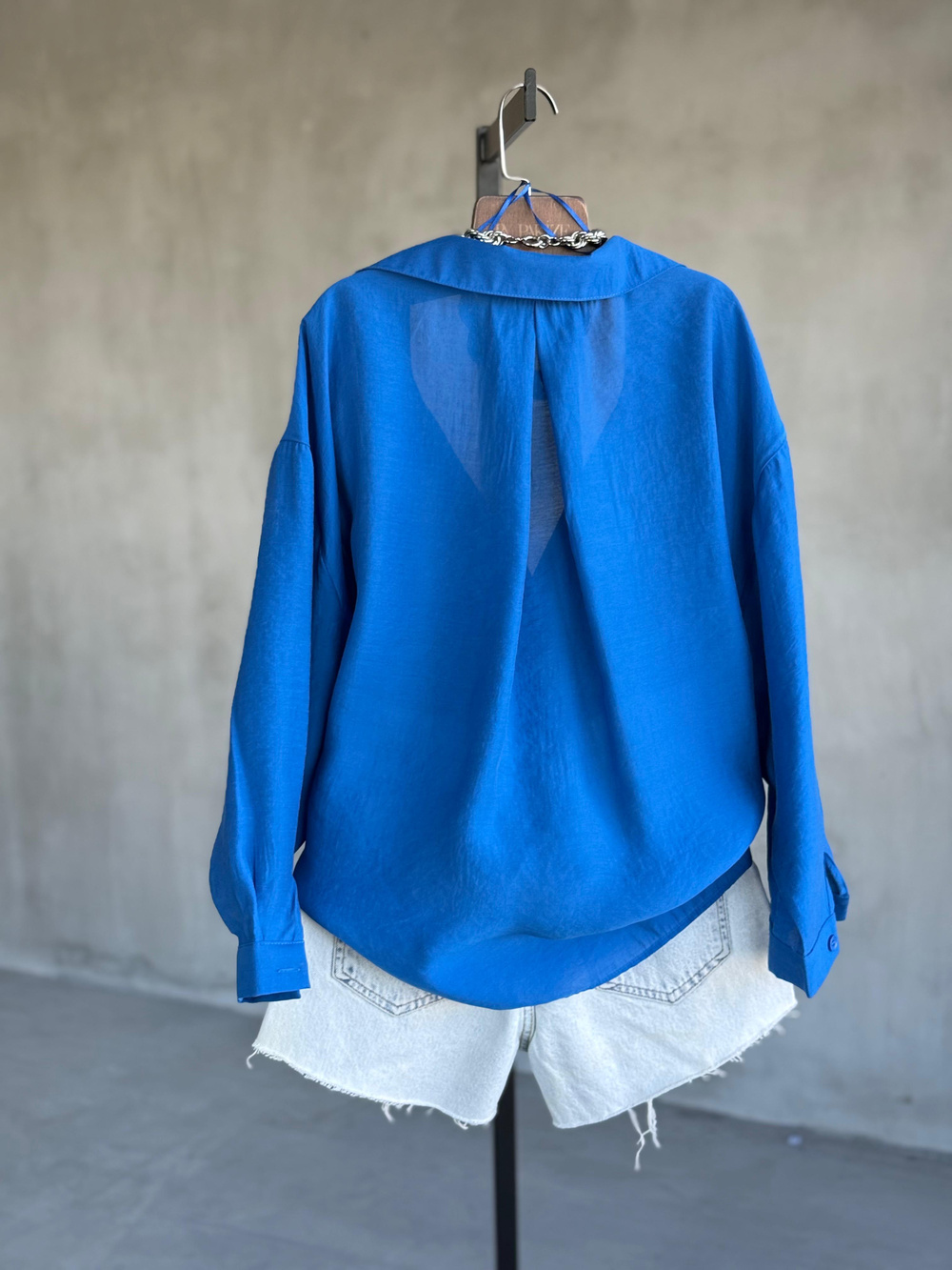Premium Düşük Omuzlu Oversize Gömlek (Saks Mavisi)