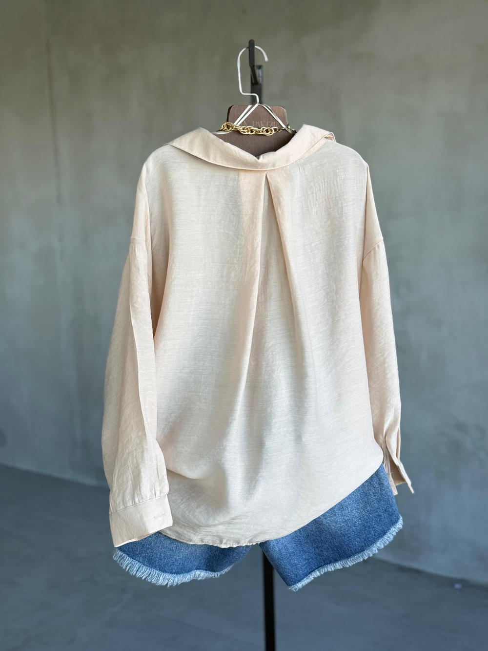 Premium Düşük Omuzlu Oversize Gömlek (Taş)