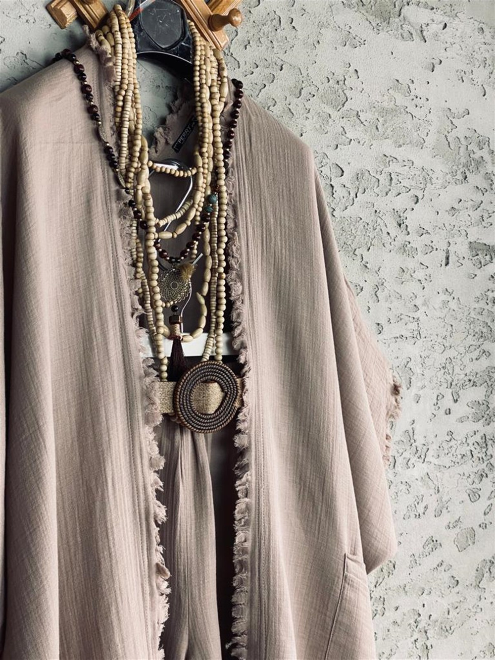 Püsküllü Kimono Pantolon Takım (Taş Rengi)