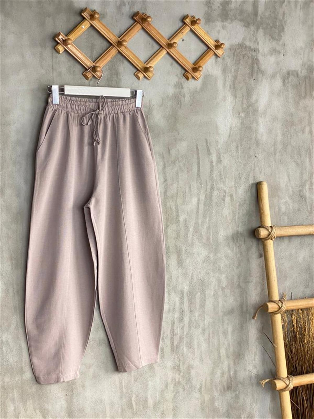 Şalvar Model Keten Pantolon (Kum Beji)