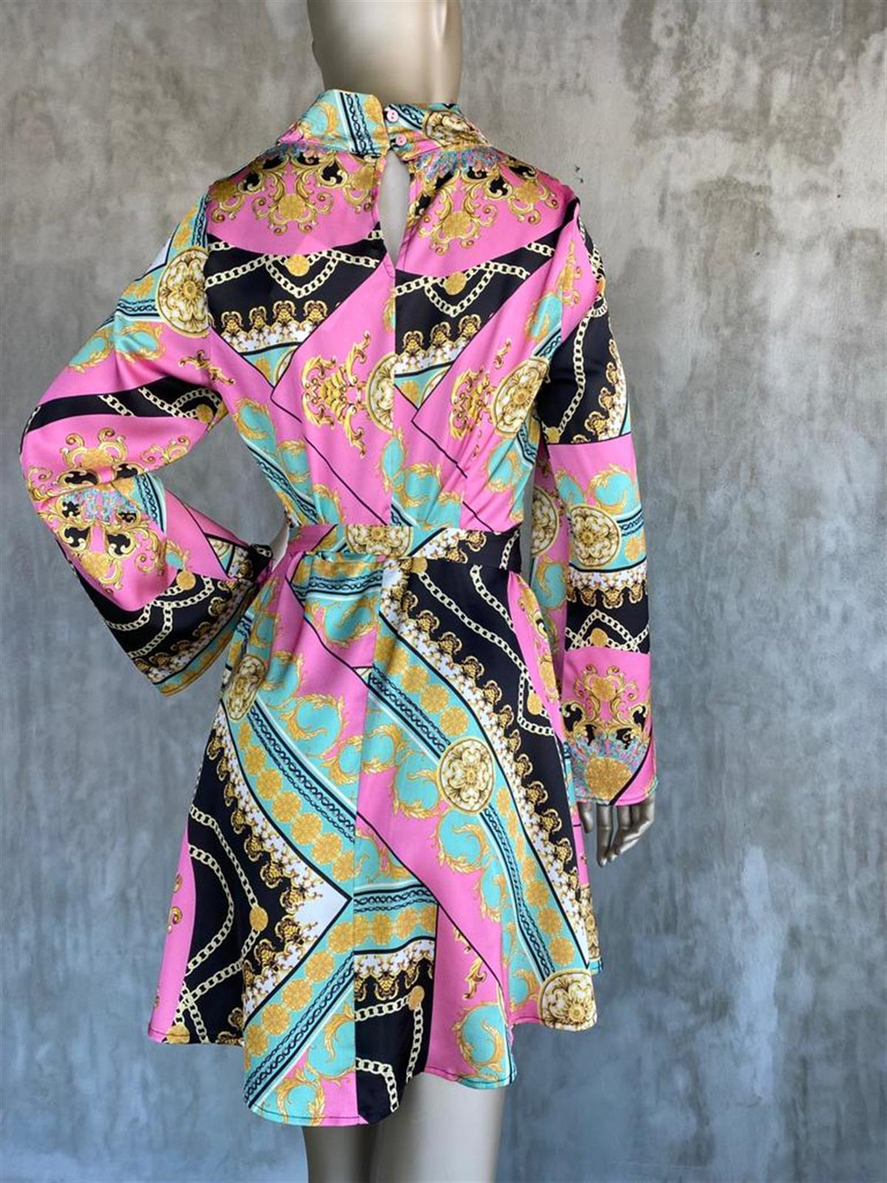 Saten Kumaş Eteği Kapaklı Degaje Yaka Kadın Elbise (Pembe)