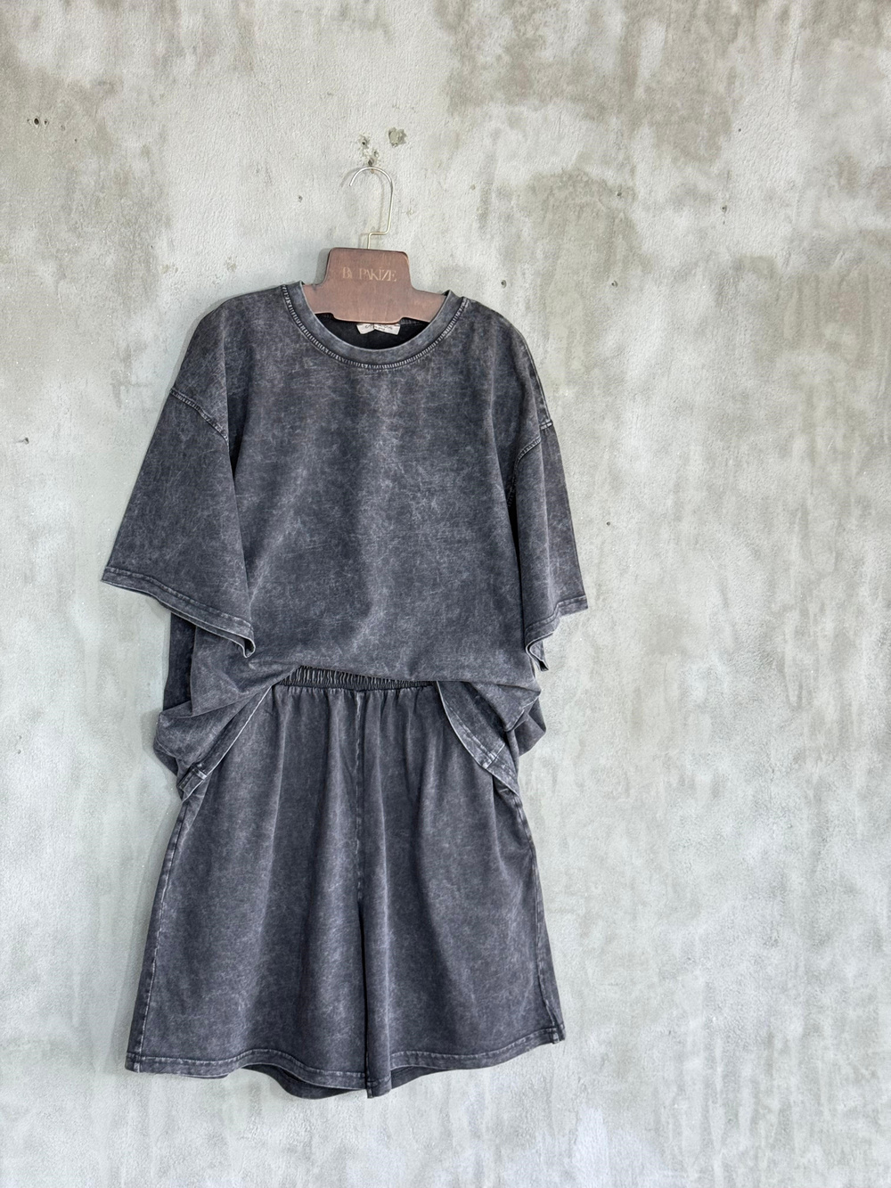 Şehir Boy Şortlu Oversize Taş Yıkamalı Takım (Antrasit)