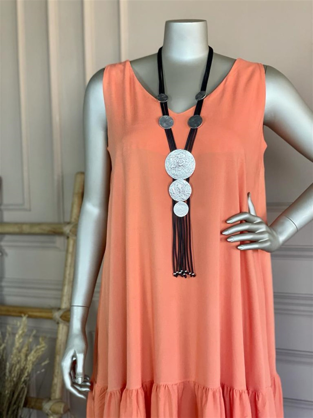 Sırt Detaylı Salaş Model Elbise (Oranj)
