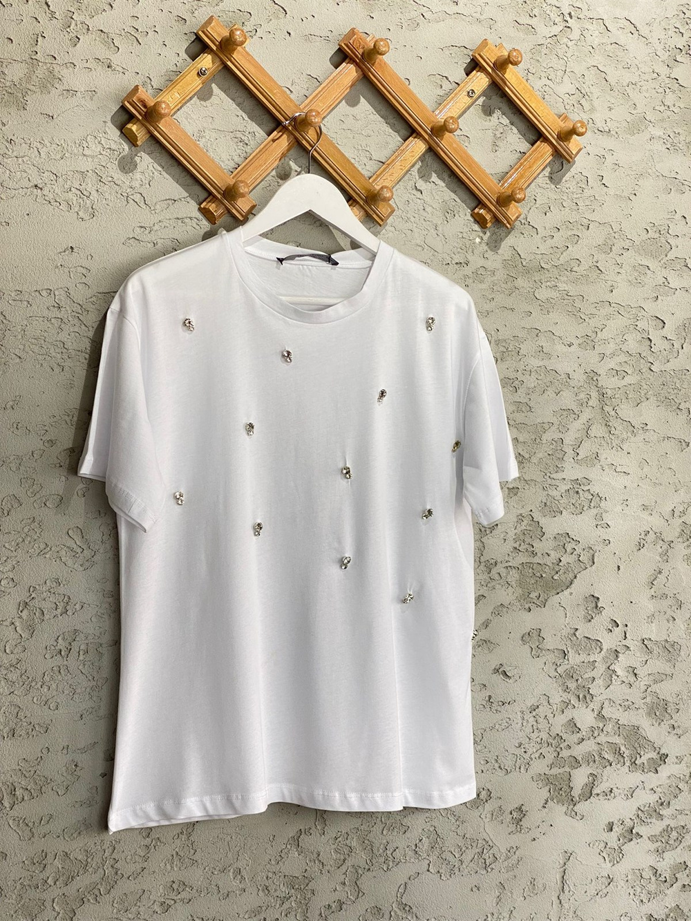 Taş İşlemeli Basic Tshirt (Beyaz)
