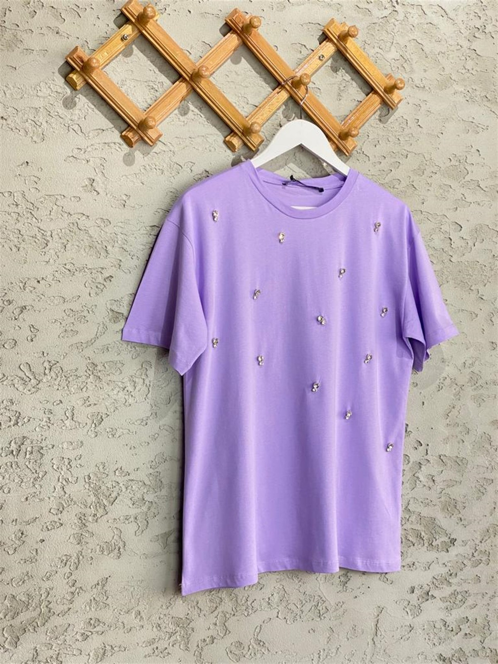 Taş İşlemeli Basic Tshirt (Lila)