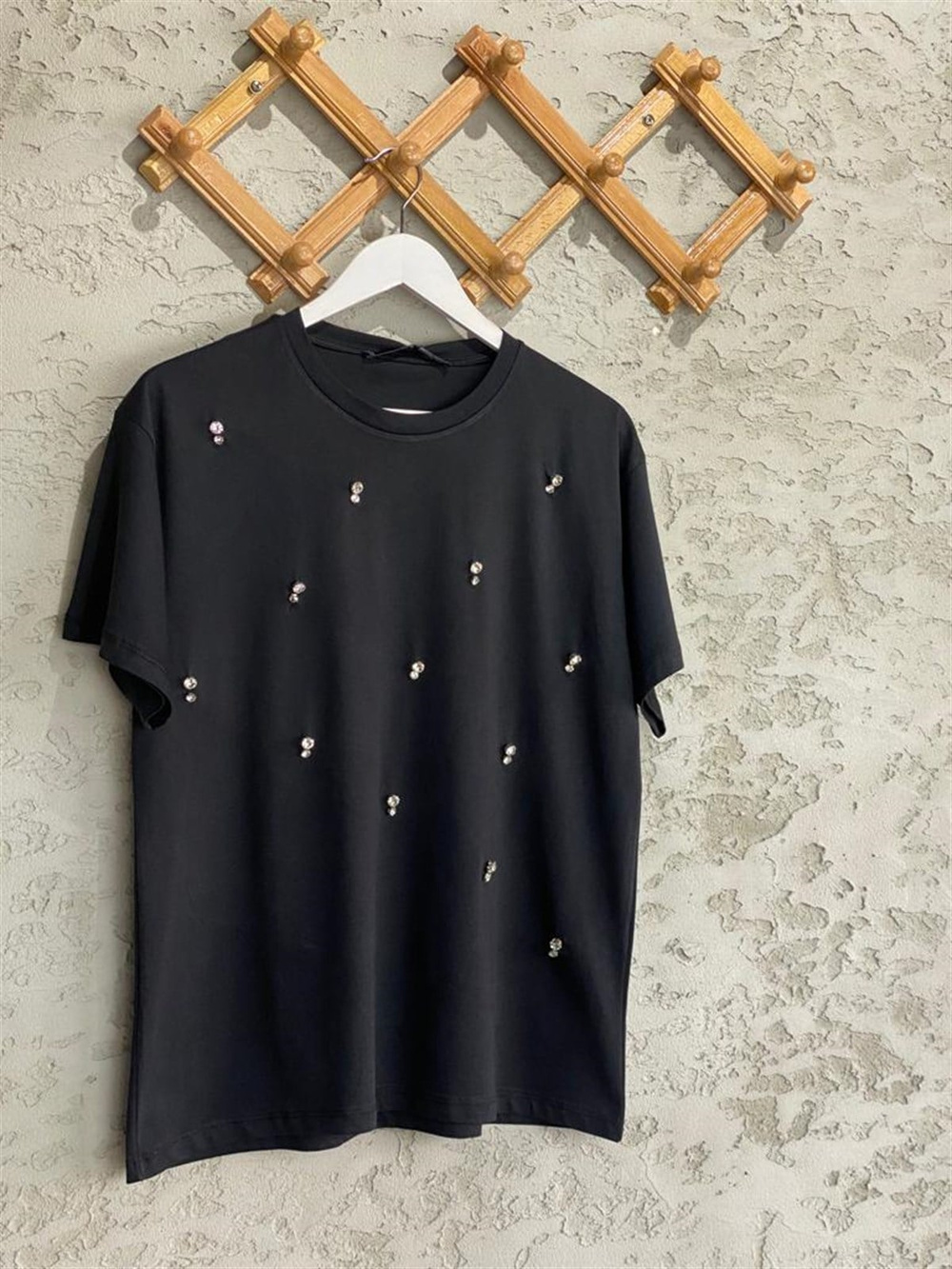Taş İşlemeli Basic Tshirt (Siyah)
