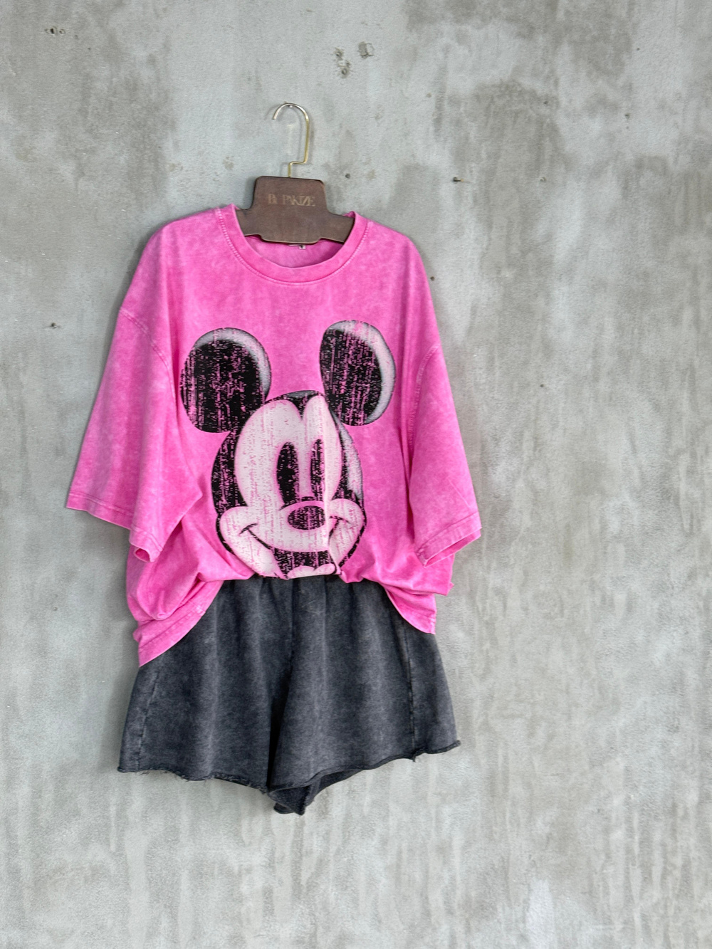 Taş Yıkamalı Oversize Dokuma Tişört (Pembe)