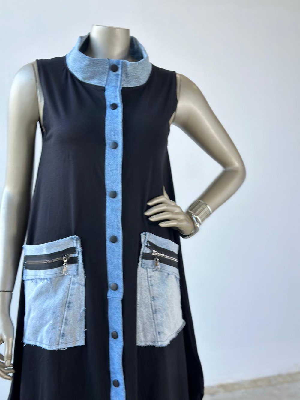 Tasarım DEnim Cep Detaylı Elbise (Siyah)