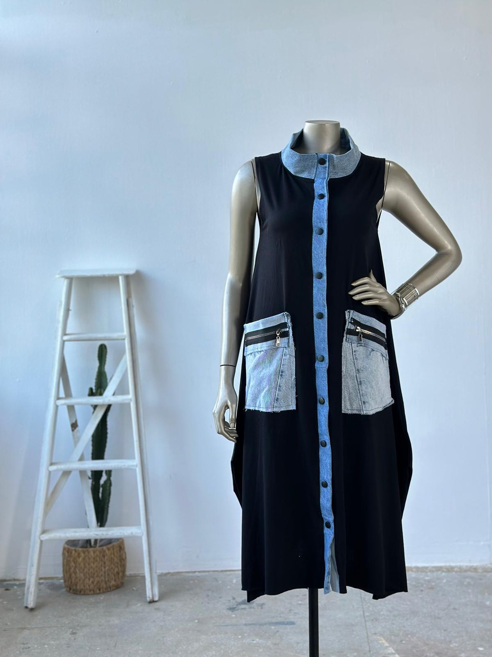 Tasarım DEnim Cep Detaylı Elbise (Siyah)