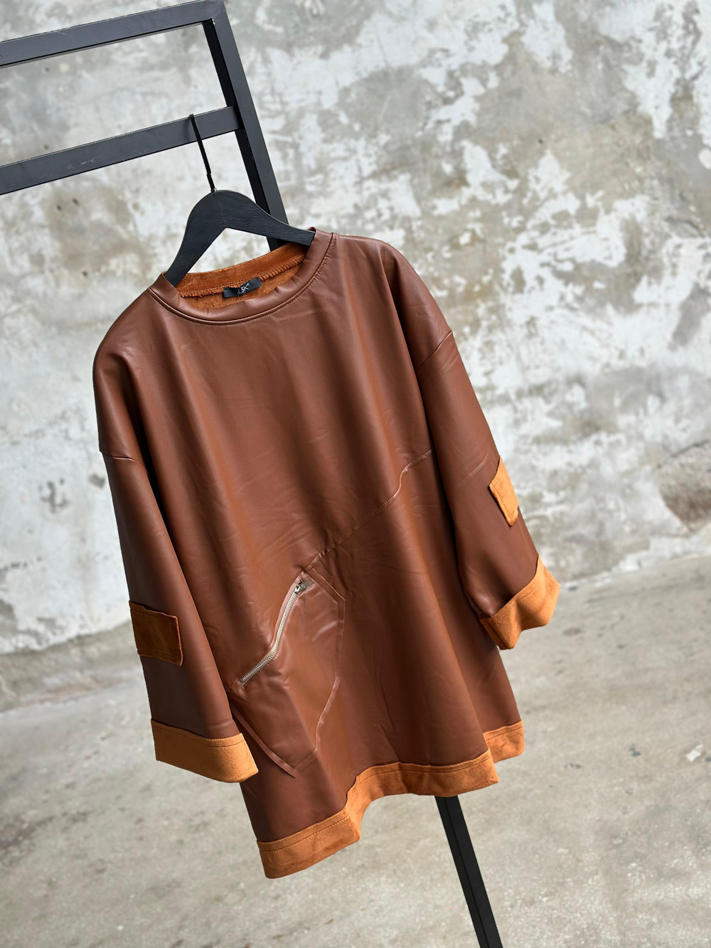 Deri İçi Nubuk Kumaş Tunik Sweat  (Kahve)