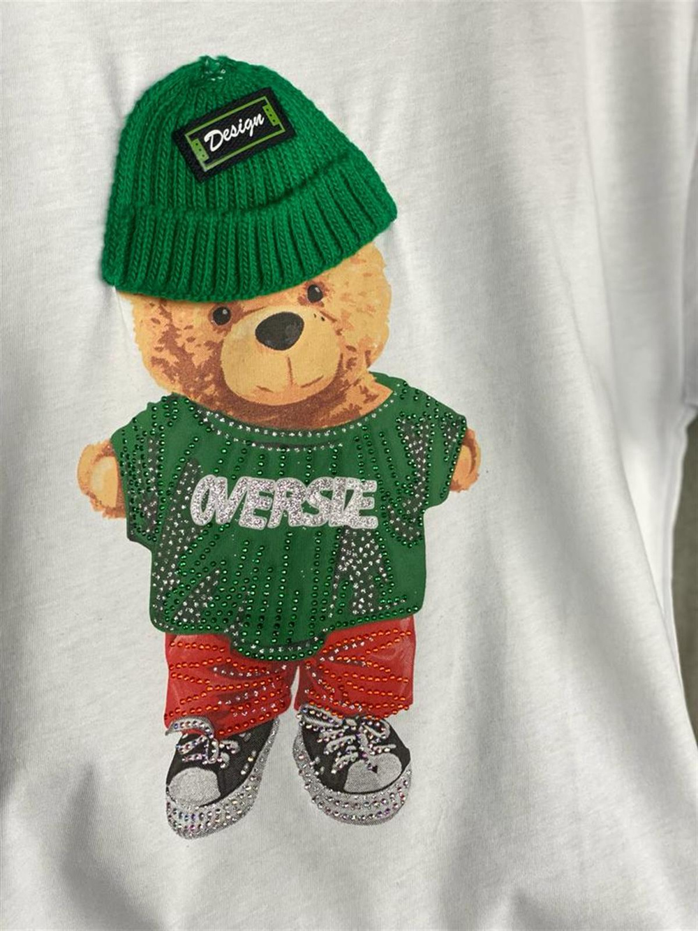 Teddy Bear Taşlı Tişört  (Beyaz)
