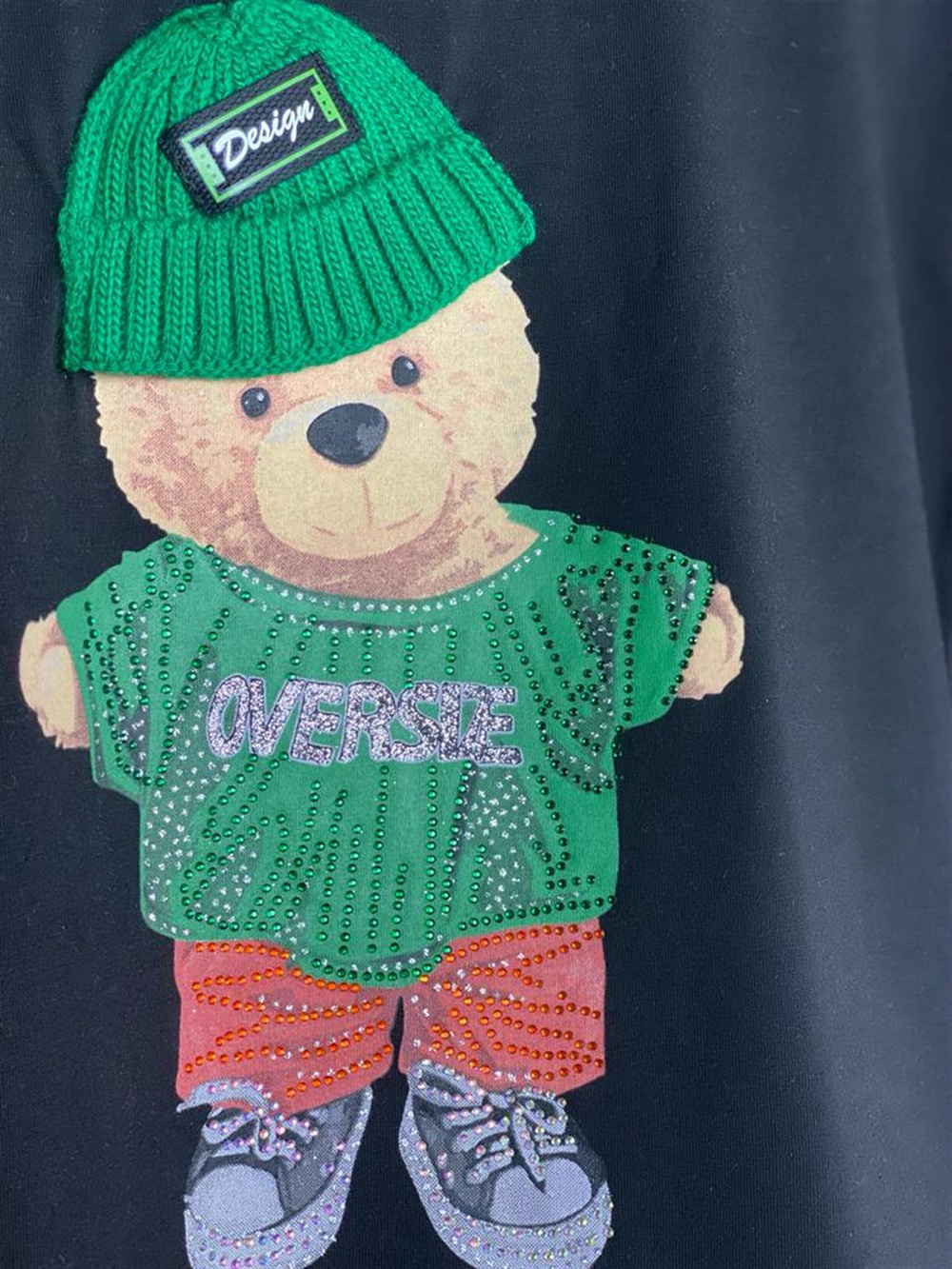 Teddy Bear Taşlı Tişört  (Siyah)