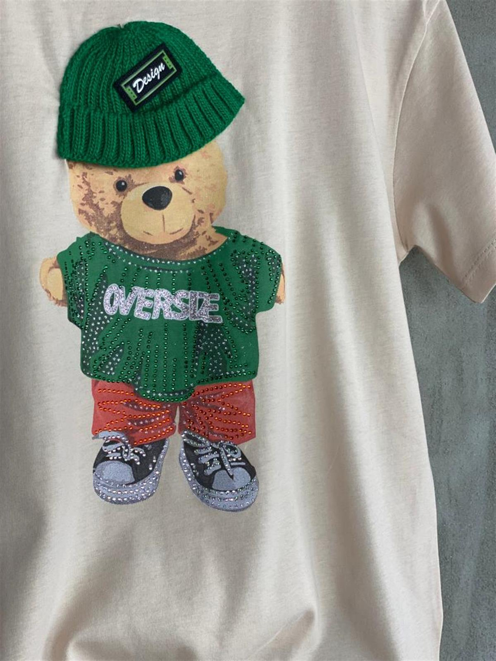 Teddy Bear Taşlı Tişört (Ten Rengi)